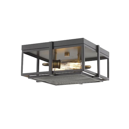 Z-Lite Halcyon 2 Light Flush Mount, Bronze + Heritage Brass 724F13-BRZ+HBR